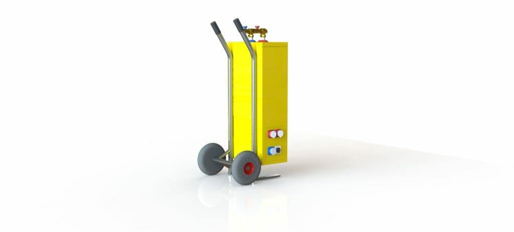 Estrich aufheizen mit mobiler Elektroheizung in gelb