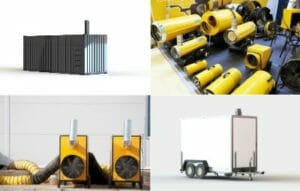 Heizcontainer, mobile Heizzentrale, Warmlufterzeuger und Heizkanone