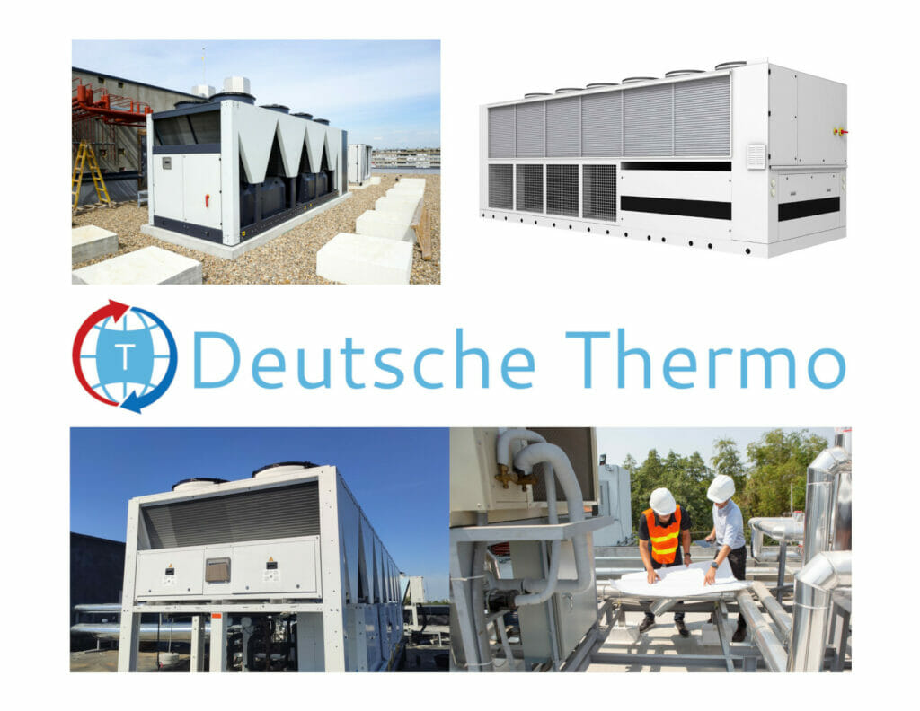 Deutsche Thermo Logo zwischen vier Mietkaelte Kaltwassersaetzen