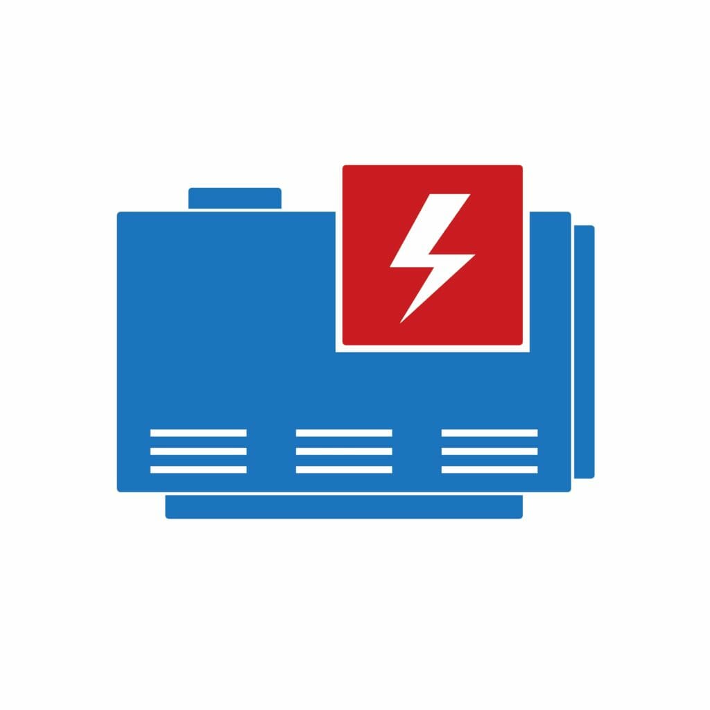 Mobiler Stromerzeuger Grafik in blau und rot