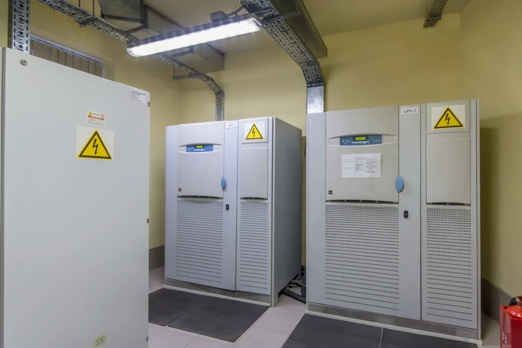 Drei USV Anlagen in einem Maschinenraum sichern die Stromversorgung in einem Industrie Betrieb