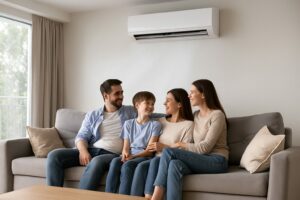 Familie nach Klimaanlage nachrüsten entspannt auf der Couch