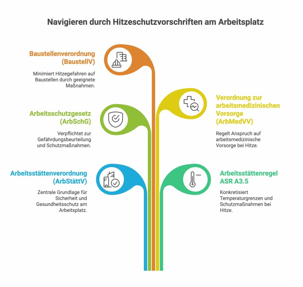 Vorgaben aus dem Arbeitsrecht zu Hitze am Arbeitsplatz in einer Infografik