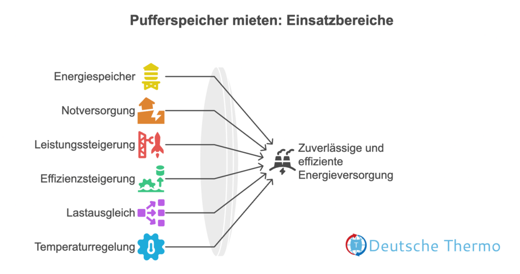 Einsatzgebiete der Pufferspeicher zum Mieten in einem Schema