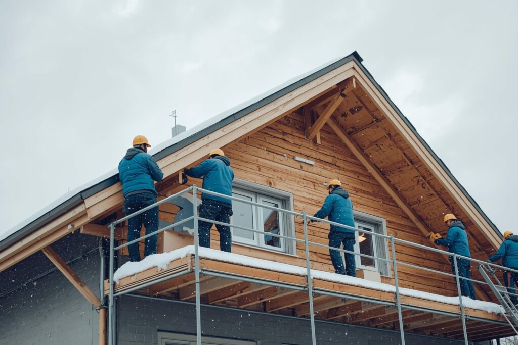 Arbeiten bei Kälte draußen auf der Baustelle